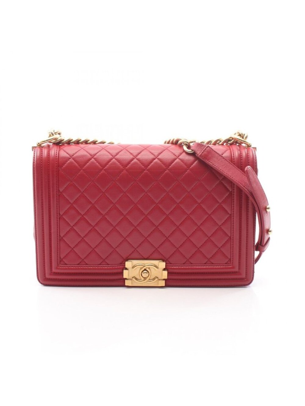 Chanel Shoulder Bag Boy Large Quilted Red Lambskin Chain
